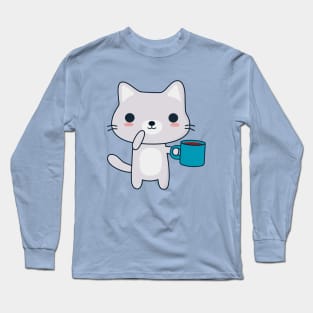 Cute Coffee Cat T-Shirt Long Sleeve T-Shirt